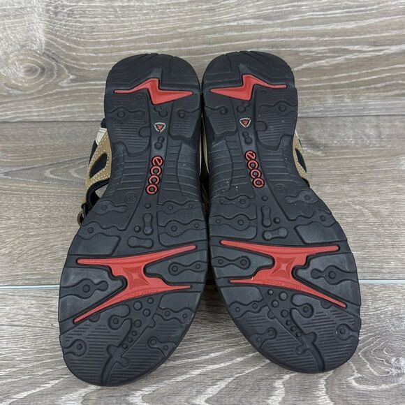 Ecco Yucatan Tan Black Gray Leather Women’s Sz 8/EU 39 Hook & Loop Sport Sandals - Picture 7 of 10